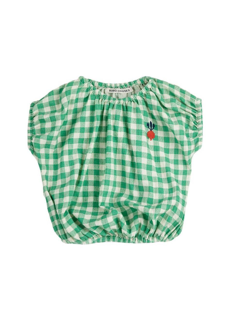 NEW BOBO CHOSES kid's pixel sugar beet check blouse in green